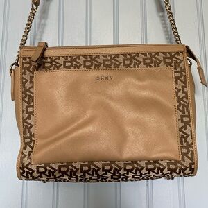 DKNY Tan and Brown Logo Purse
